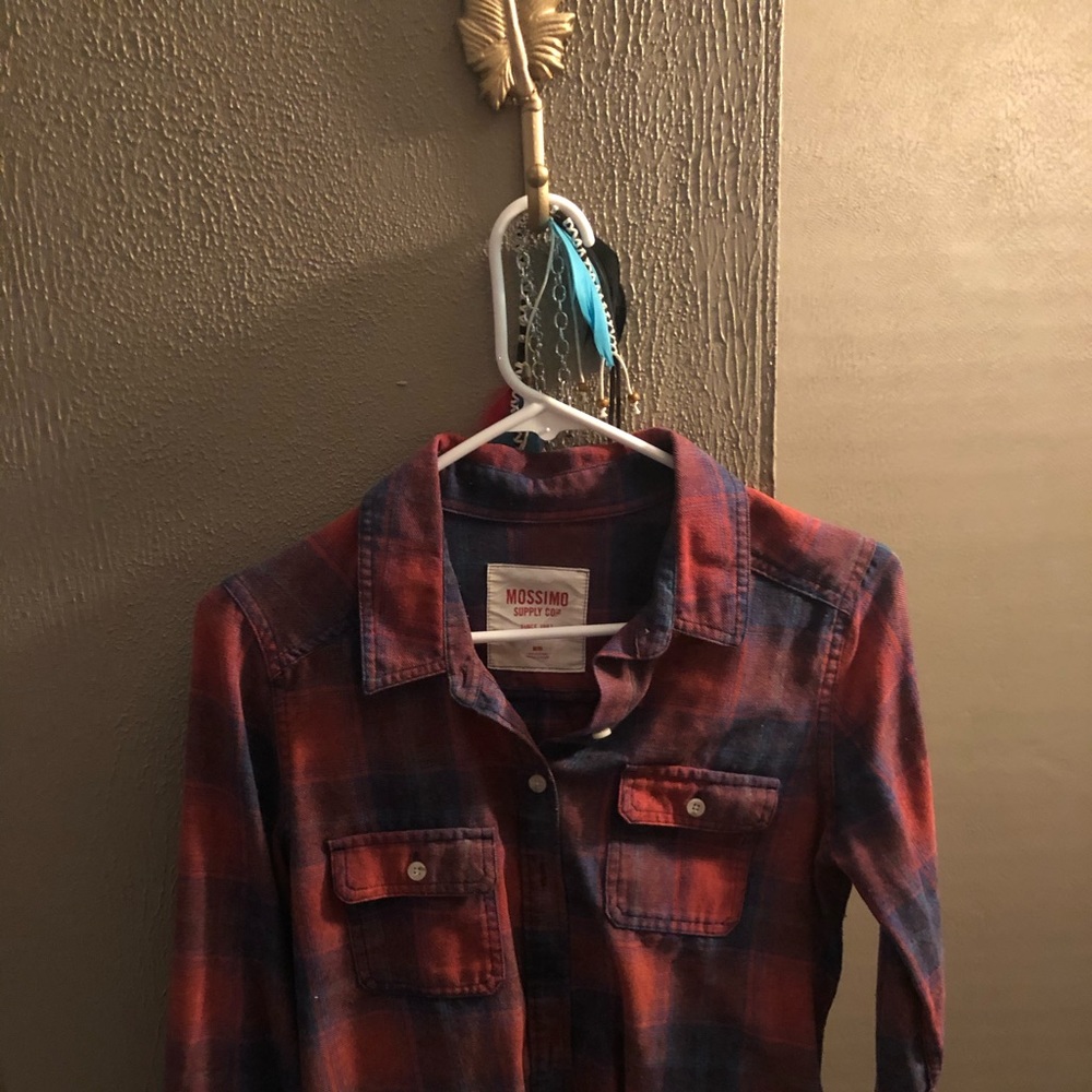 Woman’s Medium Red Plaid Button Up